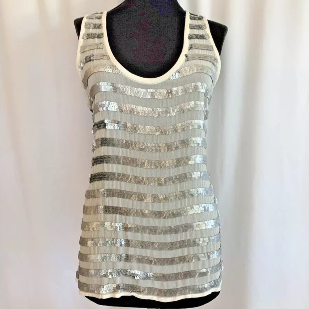 French Connection Silver Sequin Striped Top - Size 6 Small